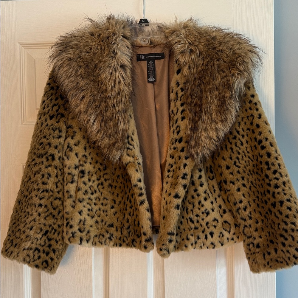 INC International Concepts Leopard Print Teddy Jacket